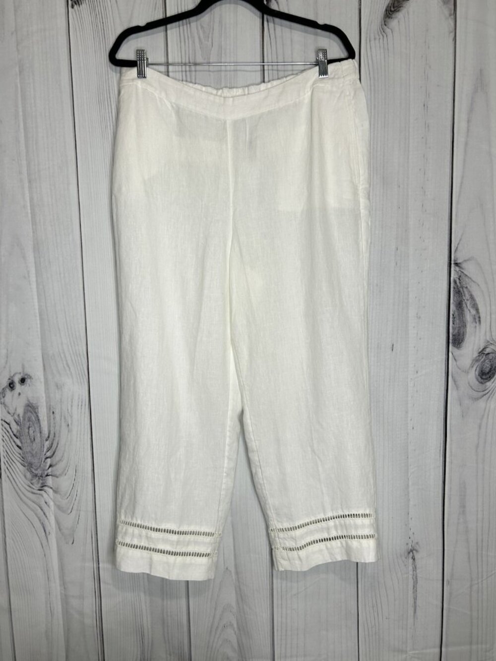 NWT Chicos Linen Ladder Trim Cropped Pants White 2.5 US 14 Coastal Resort Wear